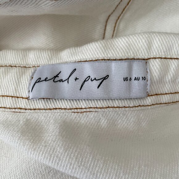 Petal & Pup Women's Hailey Denim Dress 6 White Mini Snap Button Jean Festival - Picture 5 of 8